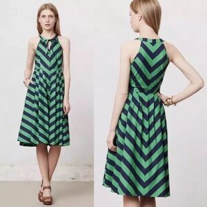 Anthropologie Girls From Saroy Navy & Green Dress